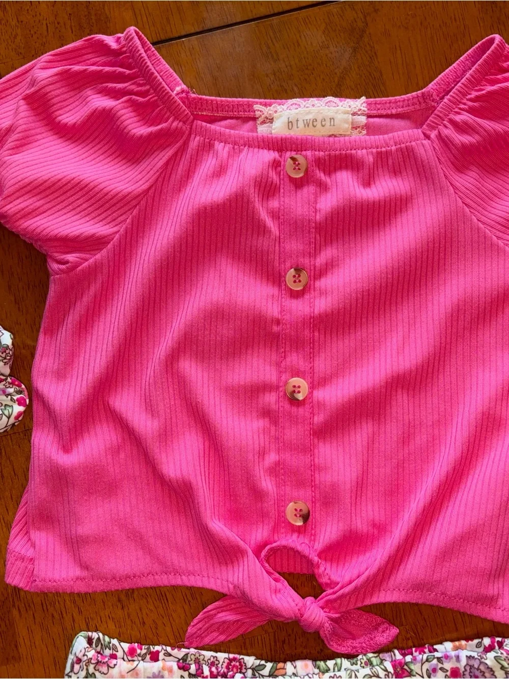 Girls Pink Floral Two-Piece Outfit with matching Scrunchie